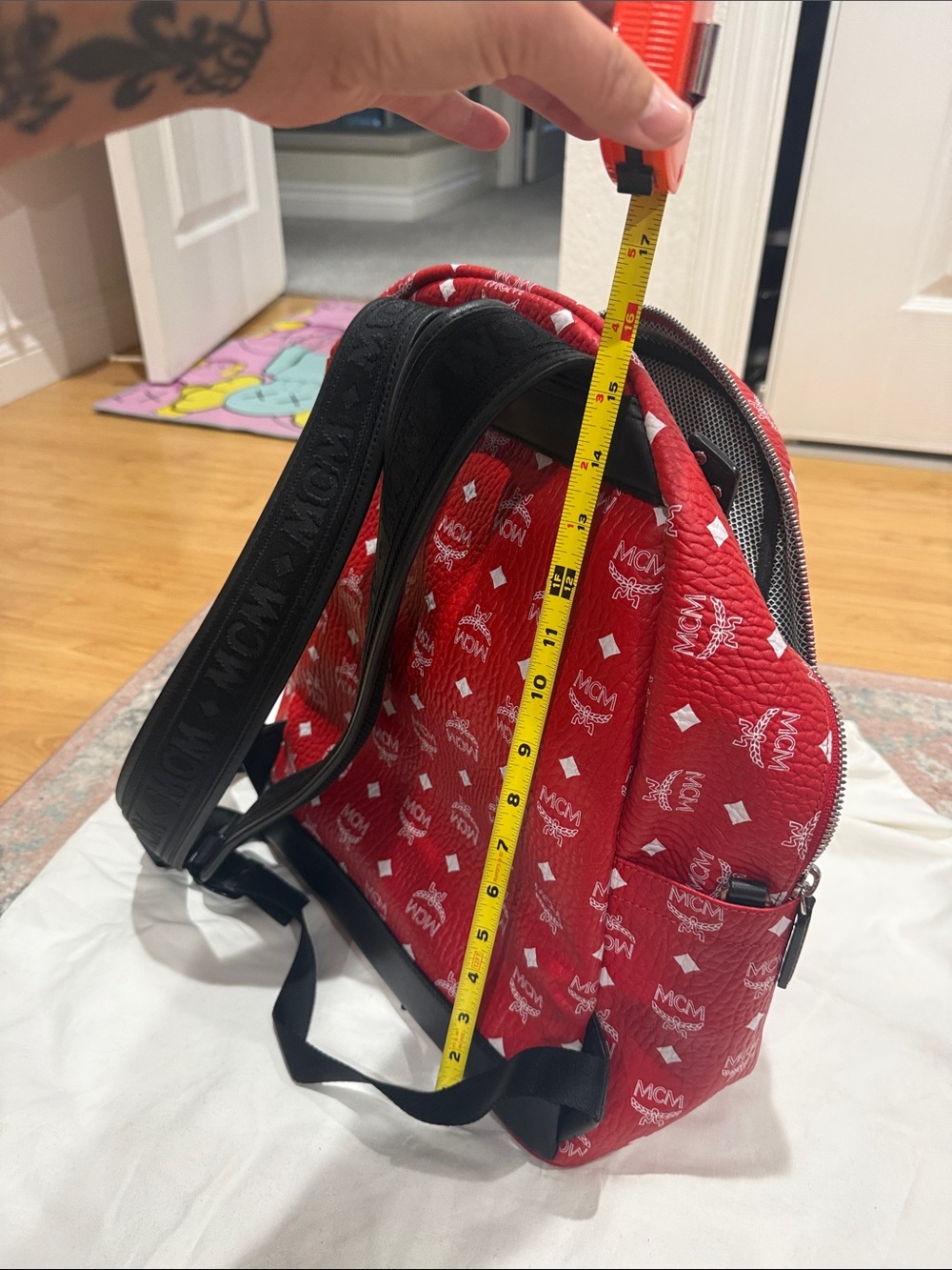 MCM Red Logo Print Mini Backpack - Picture 8 of 8